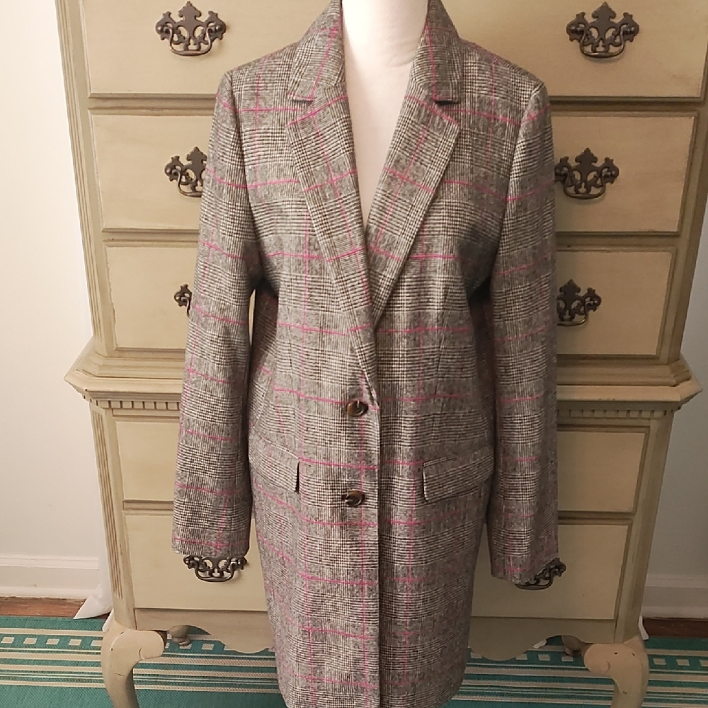J. Crew Women's Pink and Gray Plaid Coat